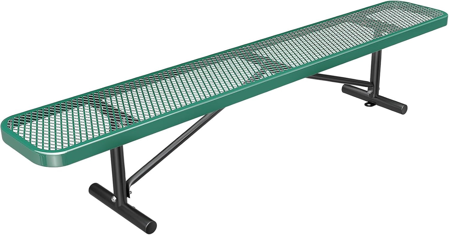 Heavy-Duty Park Bench or Table for Outside - Black Coated Outdoor Furniture Steel Bench, Commercial-Grade Outdoor Benches Weatherproof for Park, Patio, Porch (Green, 8FT (Without Backrest))