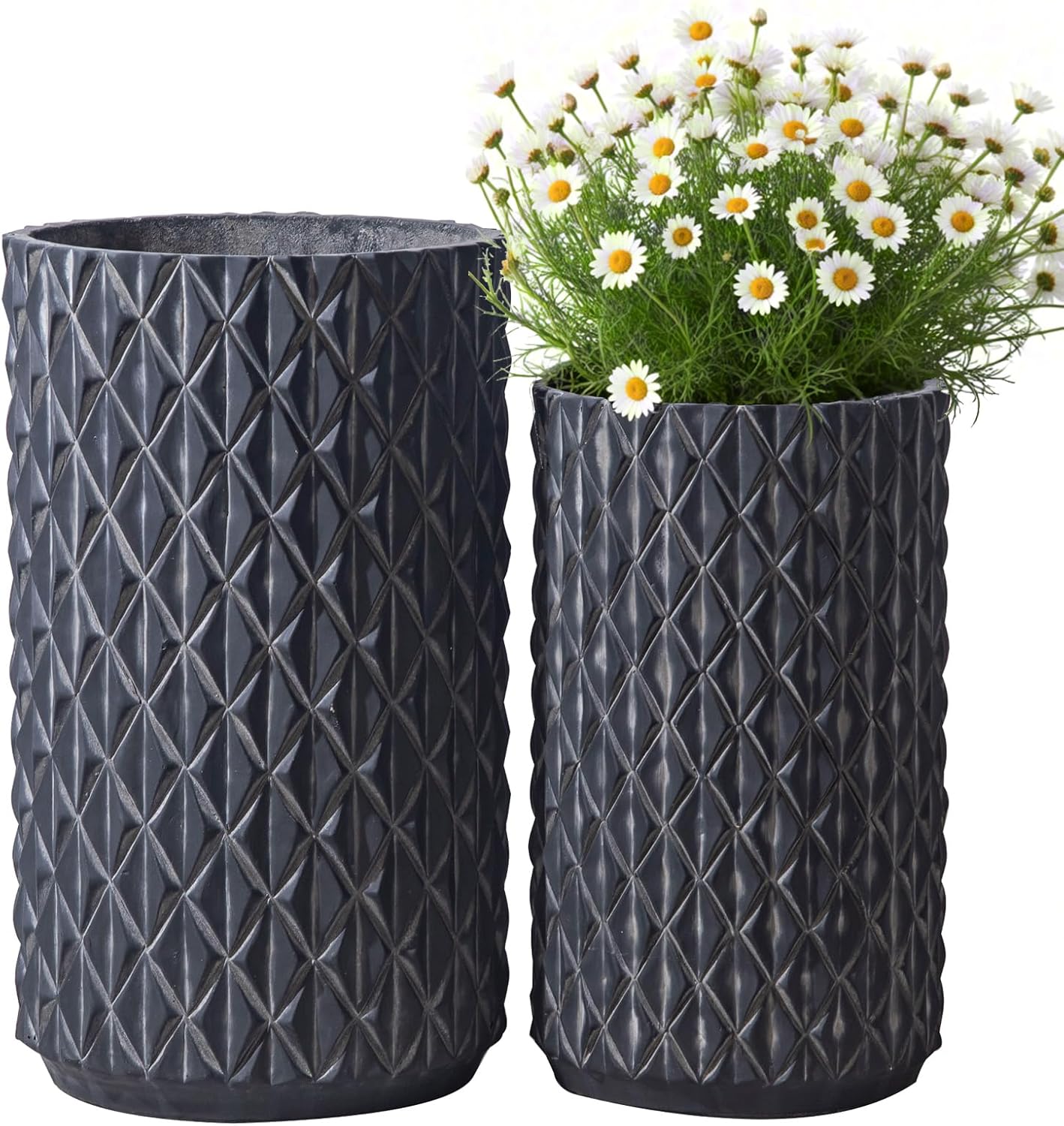 17.3 & 20.8 inch high Concrete Flower pots Set of 2, The planters for Outdoor Plants with Drainage Hole, Modern Family Outdoor Decor Plant pots, Indoor Plant pots for Home Decor.