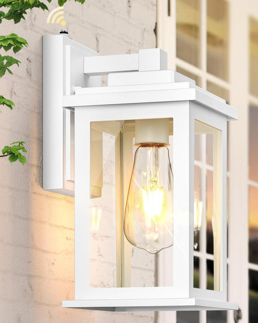 VIANIS White Outdoor Wall Lights, Dusk to Dawn Porch Lights, Anti-Rust Exterior Lighting Fixtures, Dusk to Dawn Outdoor Lighting with Tempered Glass for House, Porch, Garden, Hardwired, Non-Solar