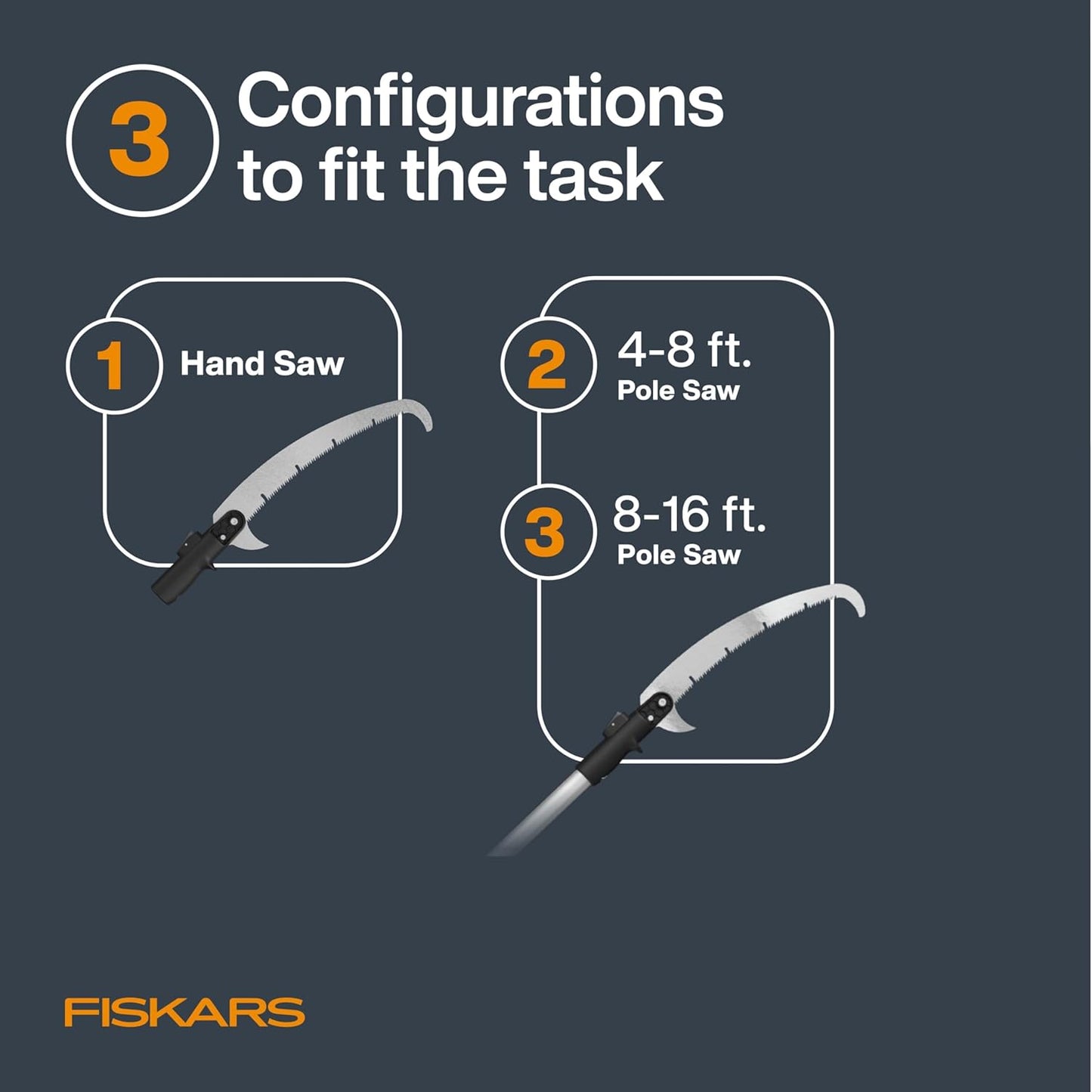 Fiskars XtendControl Extendable Tree Pruner (16 ft), Adjustable Branch Trimmer with 15" X3 Double-Hooked Saw, 4-8 ft Extension Pole, and Secure Locking System for Precision Cutting