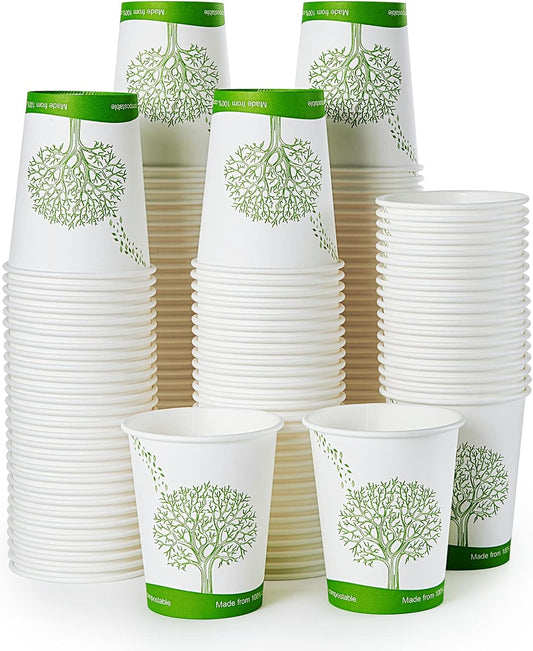 ECOLipak 300 Count Compostable Paper Cups, 8 oz Biodegradable Disposable Paper Coffee Cups with PLA Lined, Eco-friendly Hot Drinking Cups for Party, Picnic,Travel,and Events