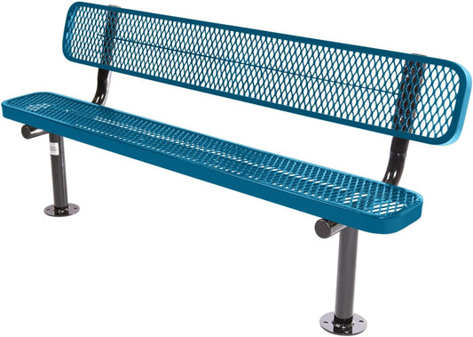 Coated Outdoor Furniture Heavy-Duty Outdoor Bench Thermoplastic Coated, Expanded Metal, Commercial-Grade Seating, Made in America (Surface with Back, 6 Ft, Light Blue)
