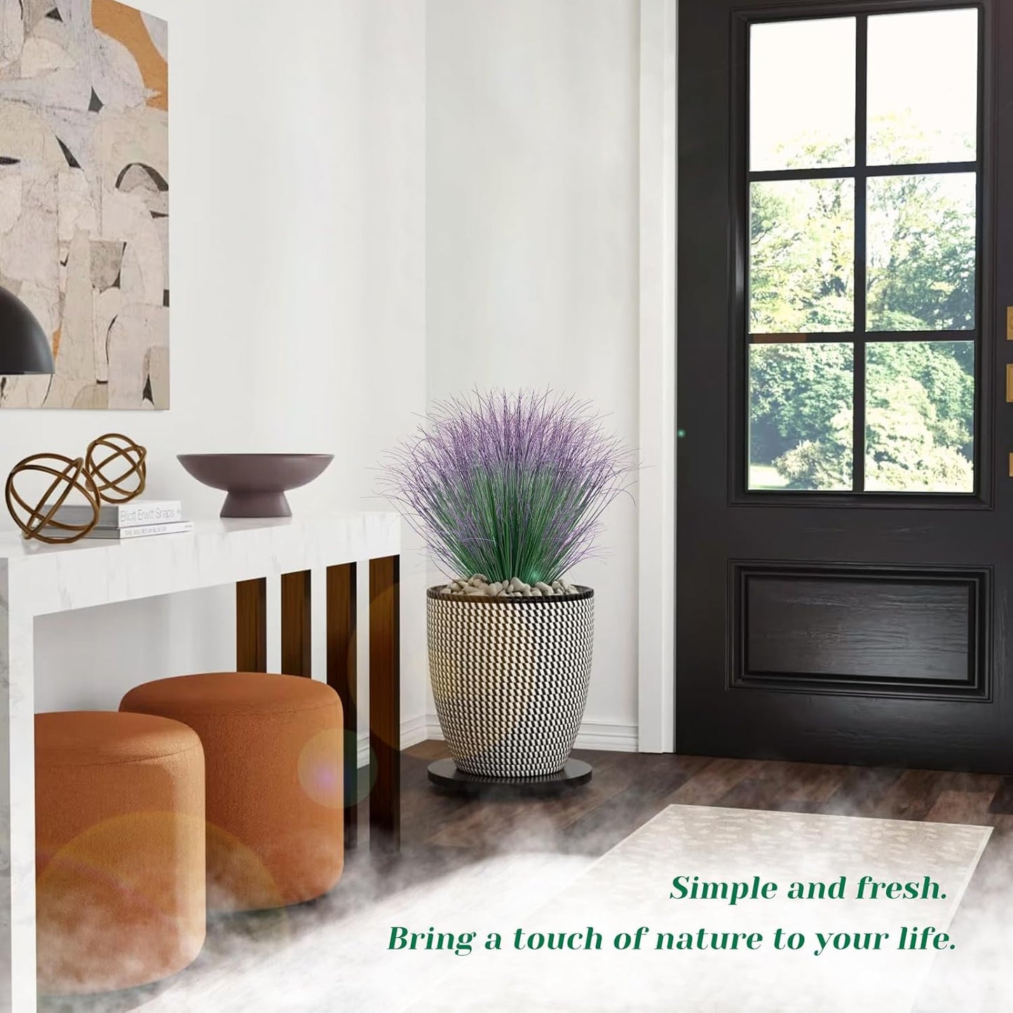 100Pcs Artificial Grass Plants, Faux Shrubs Wheat Grass, Artificial Tall Fake Plants for Outdoor Decor, Greenery Stems Weed for Room Indoor Home Decor（Green Purple Tail）