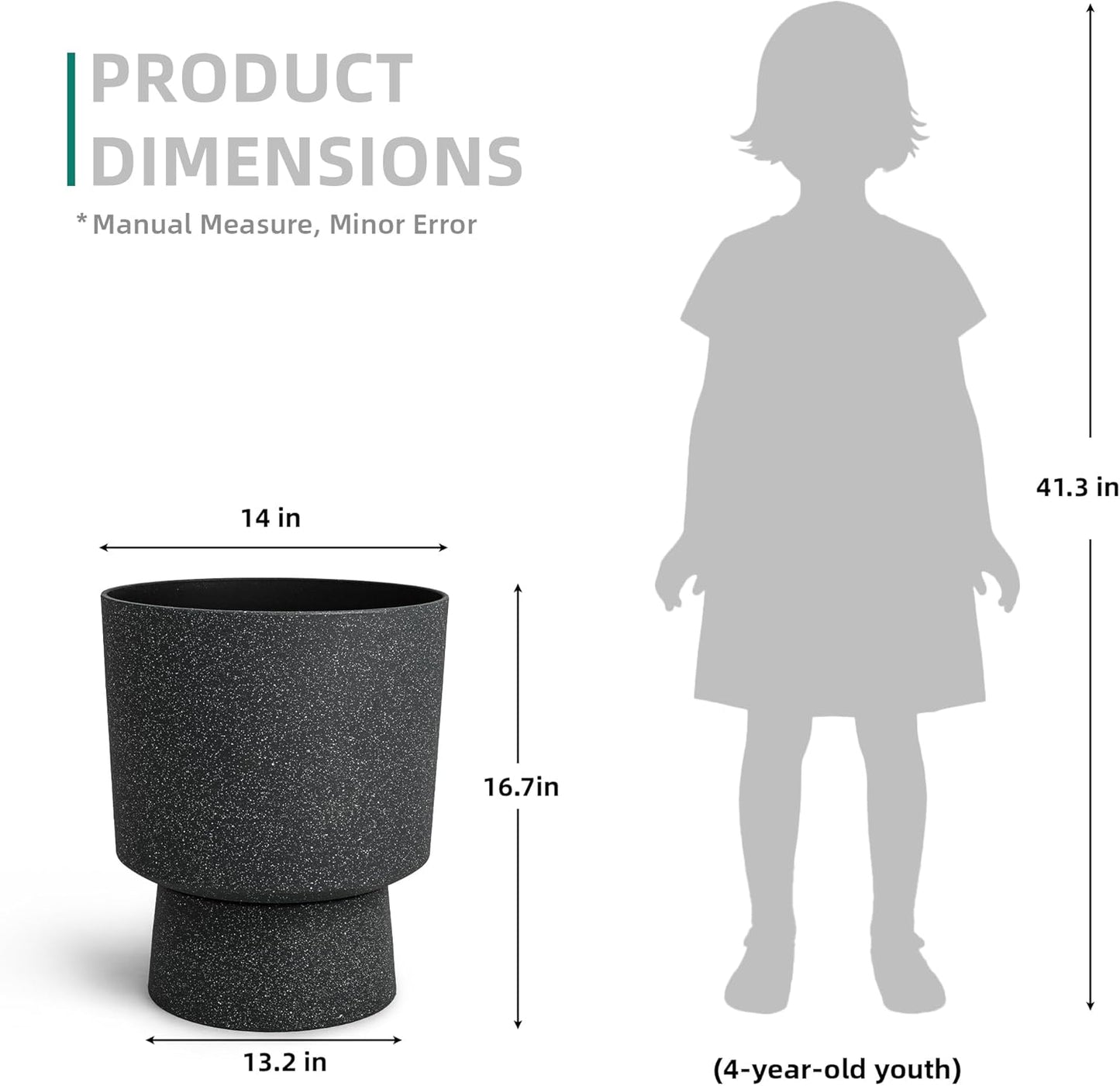 16.75"H Urn-Style Tall Planters, 2-Pack Modern Large Flower Pots for Outdoor Indoor, 2-in-1 Design Plant Containers for Garden Patio Yard Balcony Porch or Home Decor, White Terrazzo, UV-Protect