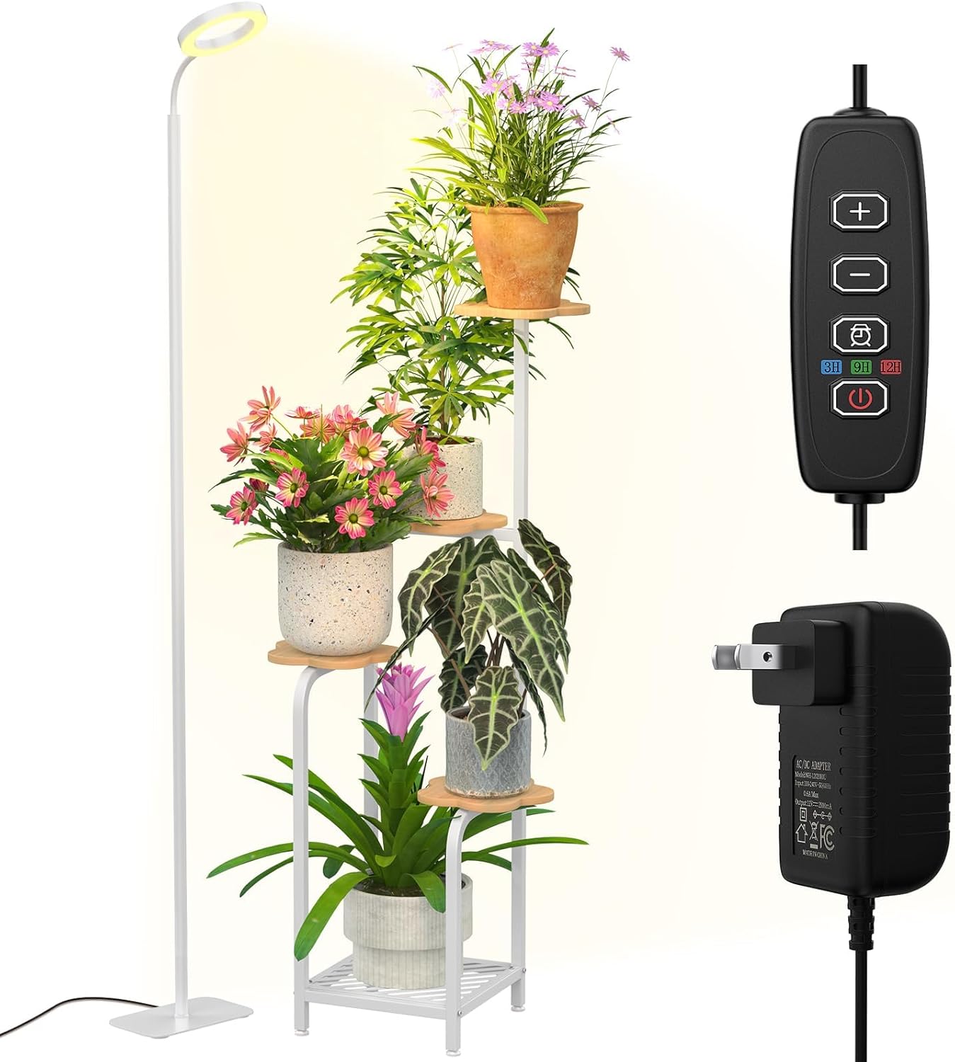 TOSKING 48" Tall Plant Stand Indoor with Full Spectrum LED Grow Lights & Timer – 5-Tier Corner Plant Shelf for Home, Office, Balcony (Grow Light 5 Tier-White)