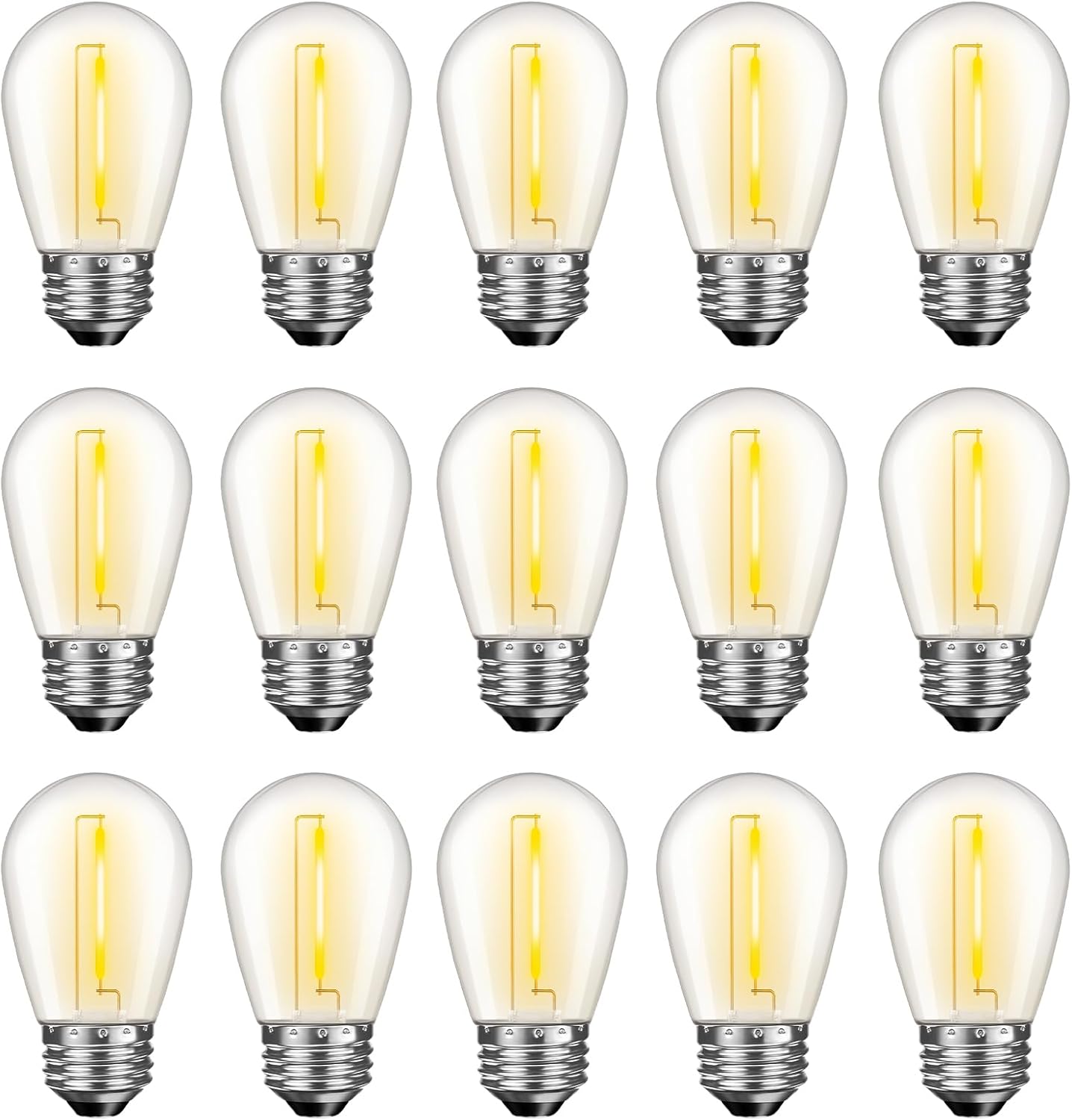 LED S14 Replacement Light Bulbs for Outdoor String Lights, 1W Shatterproof Edison Light Bulbs for Outside Patio Garden, E26 Standard Base, Dimmable, 2200K Warm White, 15 Pack