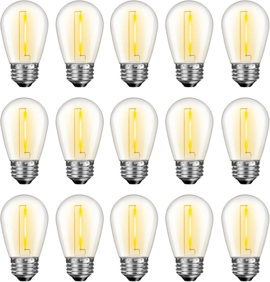 LED S14 Replacement Light Bulbs for Outdoor String Lights, 1W Shatterproof Edison Light Bulbs for Outside Patio Garden, E26 Standard Base, Dimmable, 2200K Warm White, 15 Pack