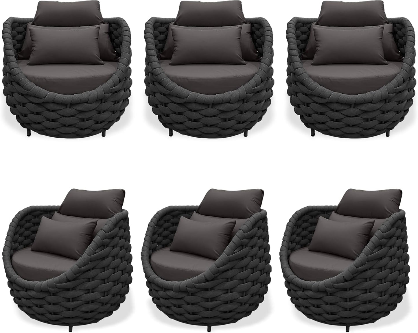 TWT 6 Pieces Patio Sofas All-Weather Teslin Rope Balcony Furniture with Cushions & Pillows, Patio Couch Outdoor Patio Furniture Set for Indoor, Balcony, Backyard, Poolside, Dark Grey