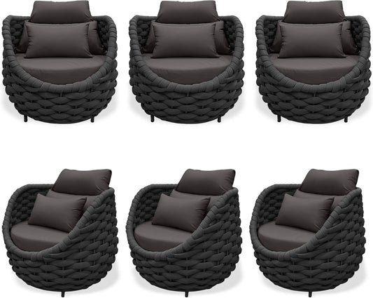 TWT 6 Pieces Patio Sofas All-Weather Teslin Rope Balcony Furniture with Cushions & Pillows, Patio Couch Outdoor Patio Furniture Set for Indoor, Balcony, Backyard, Poolside, Dark Grey