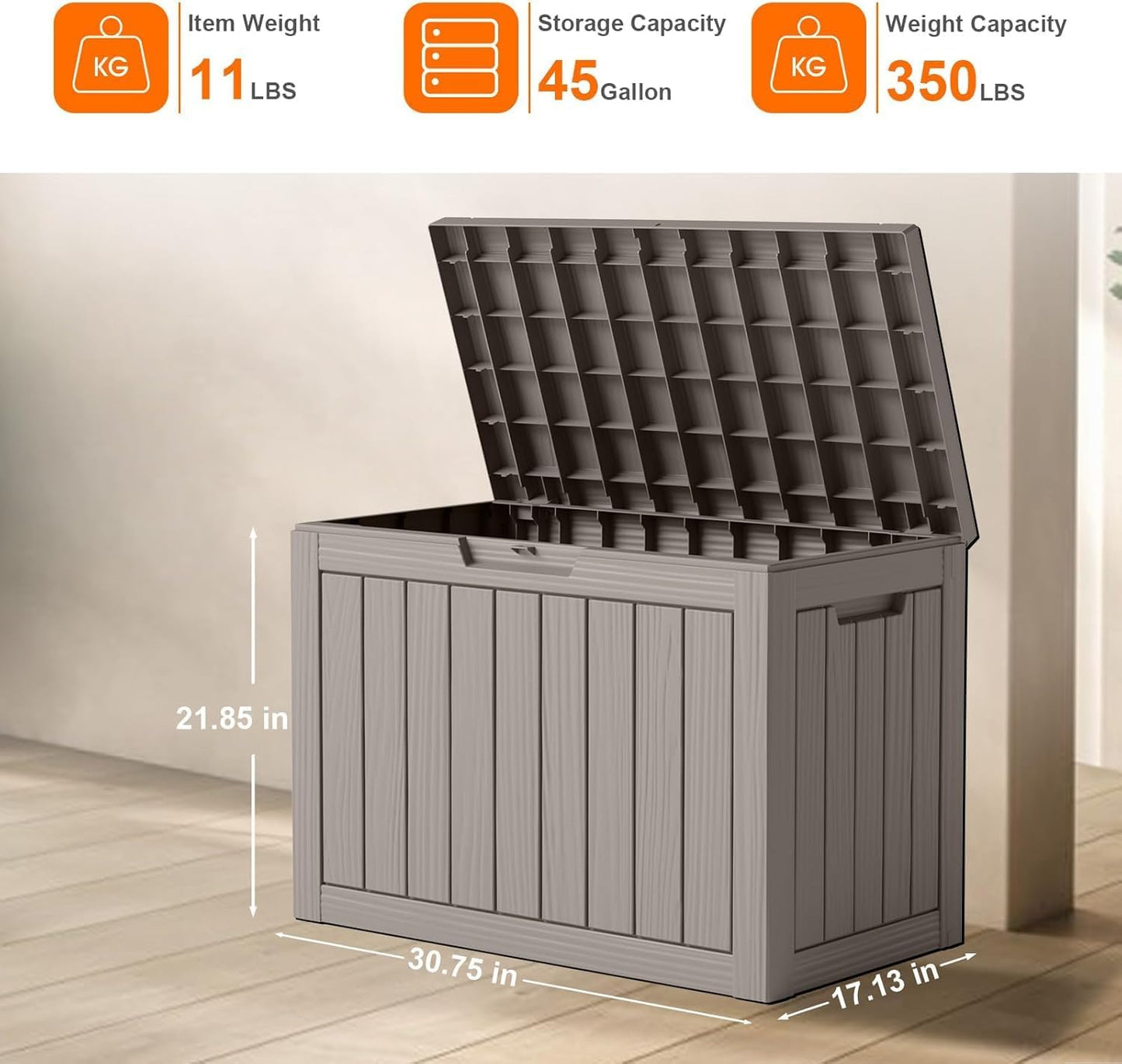 45 Gallon Deck Box,Resin Outdoor Storage Box with Lockable for Patio Furniture, Pool Accessories, Garden Tools Waterproof Outside Storage Box, Black