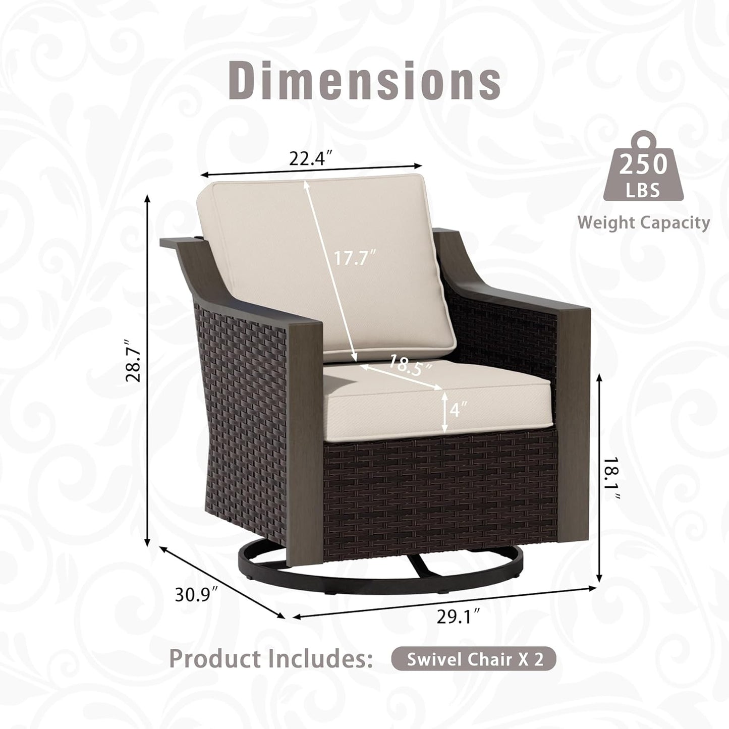 3 Piece Wicker Patio Conversation Set, All-Weather Use Outdoor Wicker Sofa with 2 PE Rattan Swivel Chair, Removable Water-Resistant Cushion, Ideal for Porch, Backyard, Balcony, Poolside, Beige