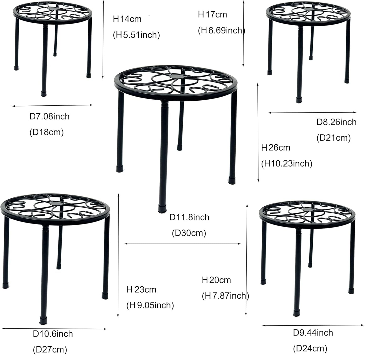HAINARverS Metal Plant Stands 5-Pack, Heavy Duty Rustproof Iron Corner Flower Pot Stand Holder,Round Supports Display Rack Tiered Plant Stand Shelf For Indoor And Outdoor Multiple (Black)