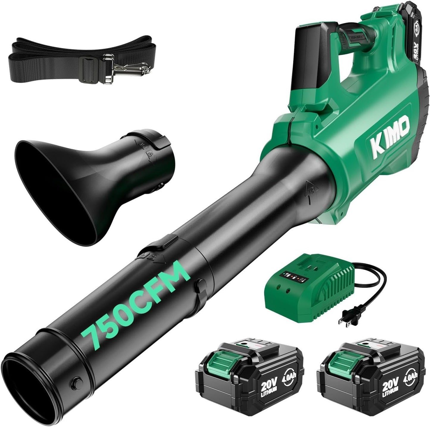 K I M O. Cordless Leaf Blower Vacuum Combo, 3 Nozzles&3 Modes for Inflation & Deflation, 20000RPM 150MPH Variable High Speed, 20Inch Extended Tube, 2 Pack 20V Battery Powered Leaf Blower for Lawn Care