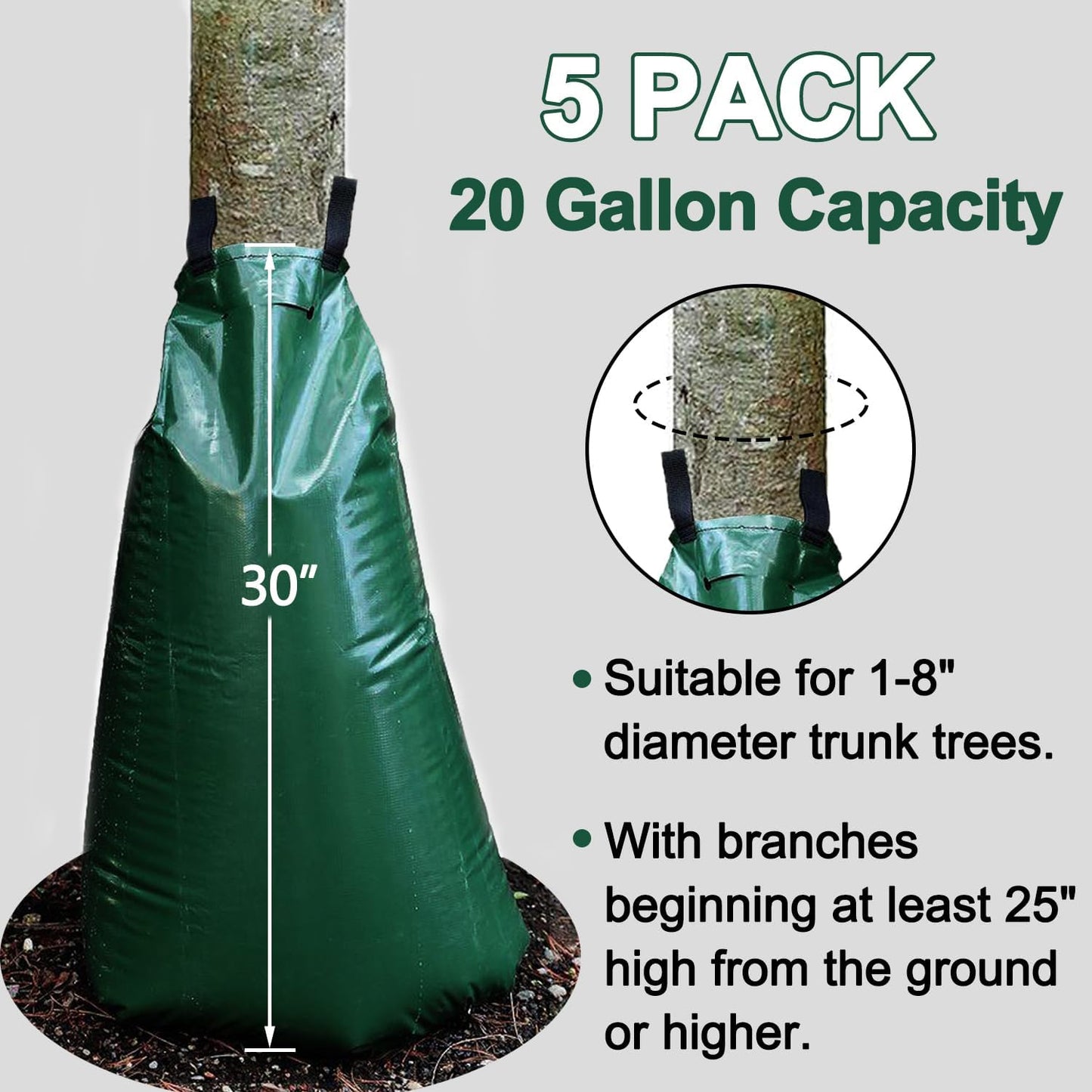 20 Gallon Tree Watering Bags, Reusable, Heavy Duty, Slow Release Water Bags for Trees, Premium PVC Tree Drip Irrigation Bags 5 Pack