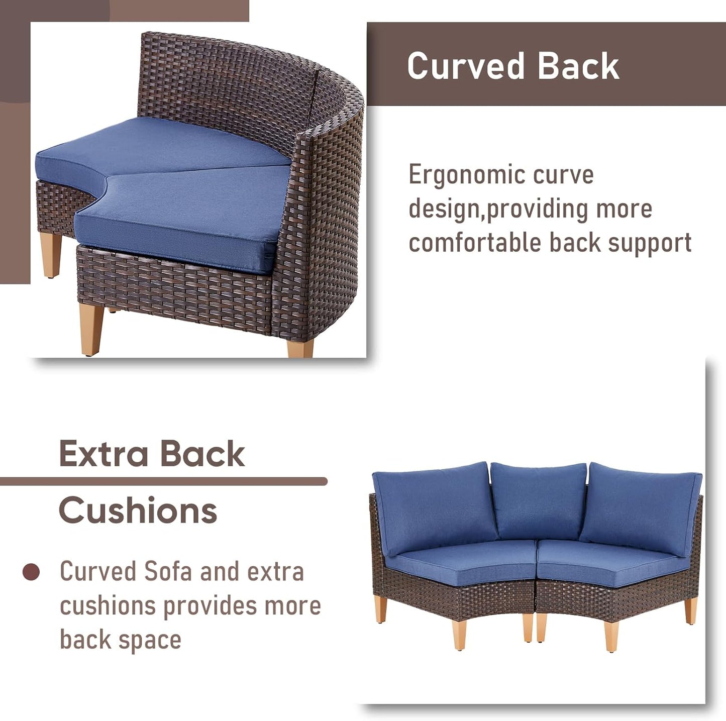 HUMMUH Patio Furniture Set,5 Pieces Outdoor Sectional Sofa with Ottomans,All Weather PE Wicker Patio Loveseats for Garden Porch Backyard