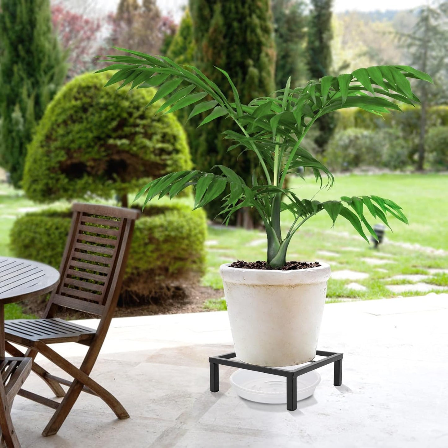 6" Small Metal Duty floor Potted Plant Stand Flower Pot Holder with Saucer Indoor Outdoor Rustproof Iron Garden Container Square Supports Rack for Planter ,2 Pack(back color )