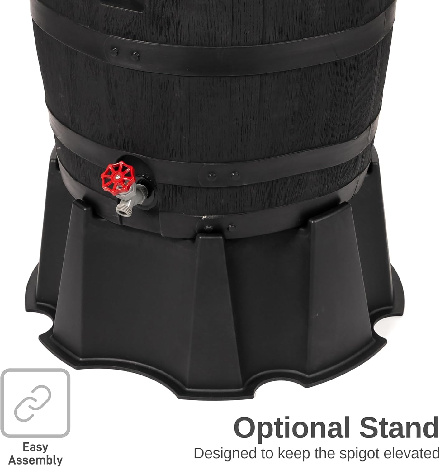 RTS Home Accents Premium 55-Gallon Eco Rain Barrel with Removable Lid, Flat Back Rain Water Collection Barrel, Made with 100% Recycled Plastic, Black