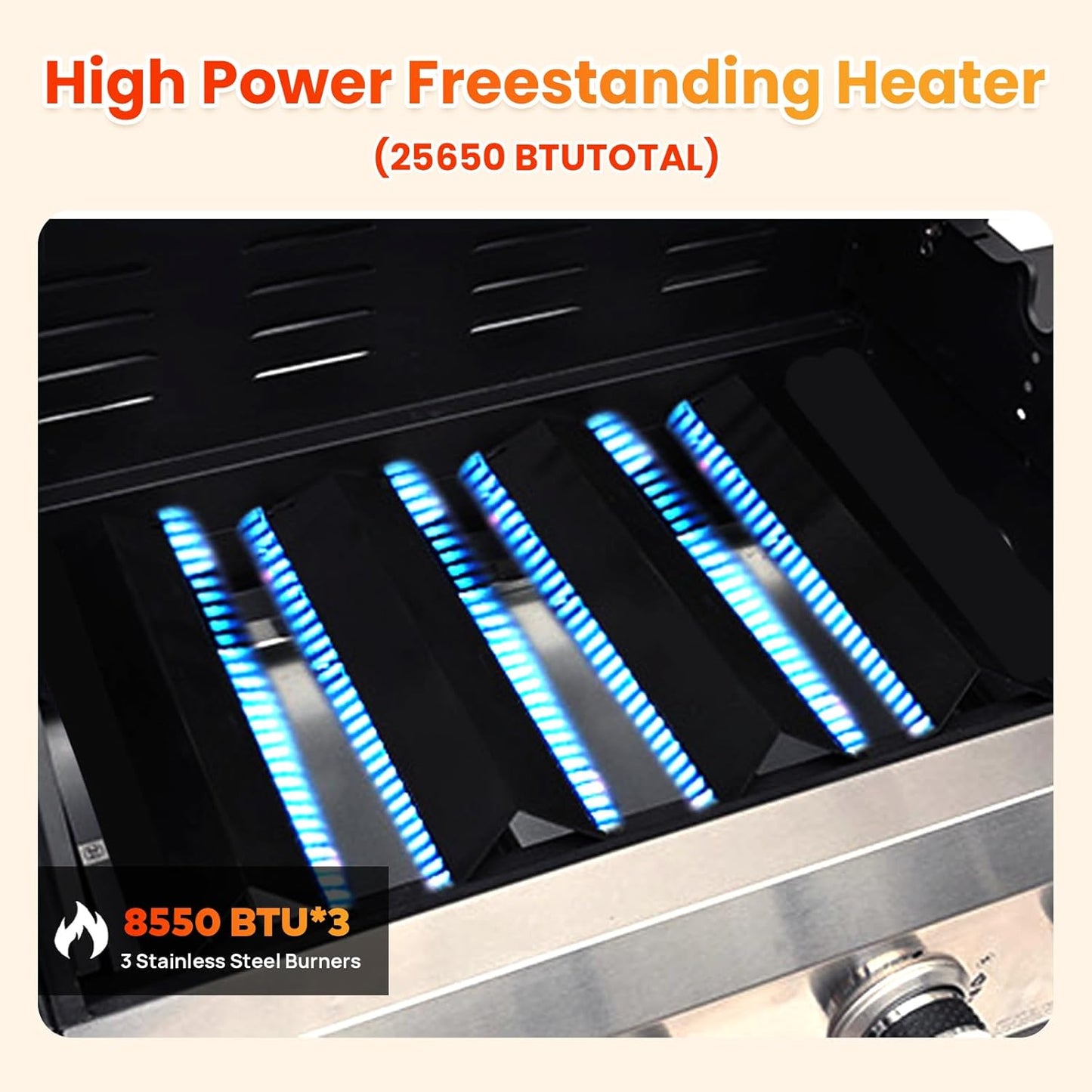 3-Burner Propane Gas BBQ Grill, Porcelain-Enameled Cast Iron Grates and 2 Foldable Side Tables, 25,650 BTU Stainless Steel Grill for Outdoor Camping Barbecue Grilling Backyard Cooking