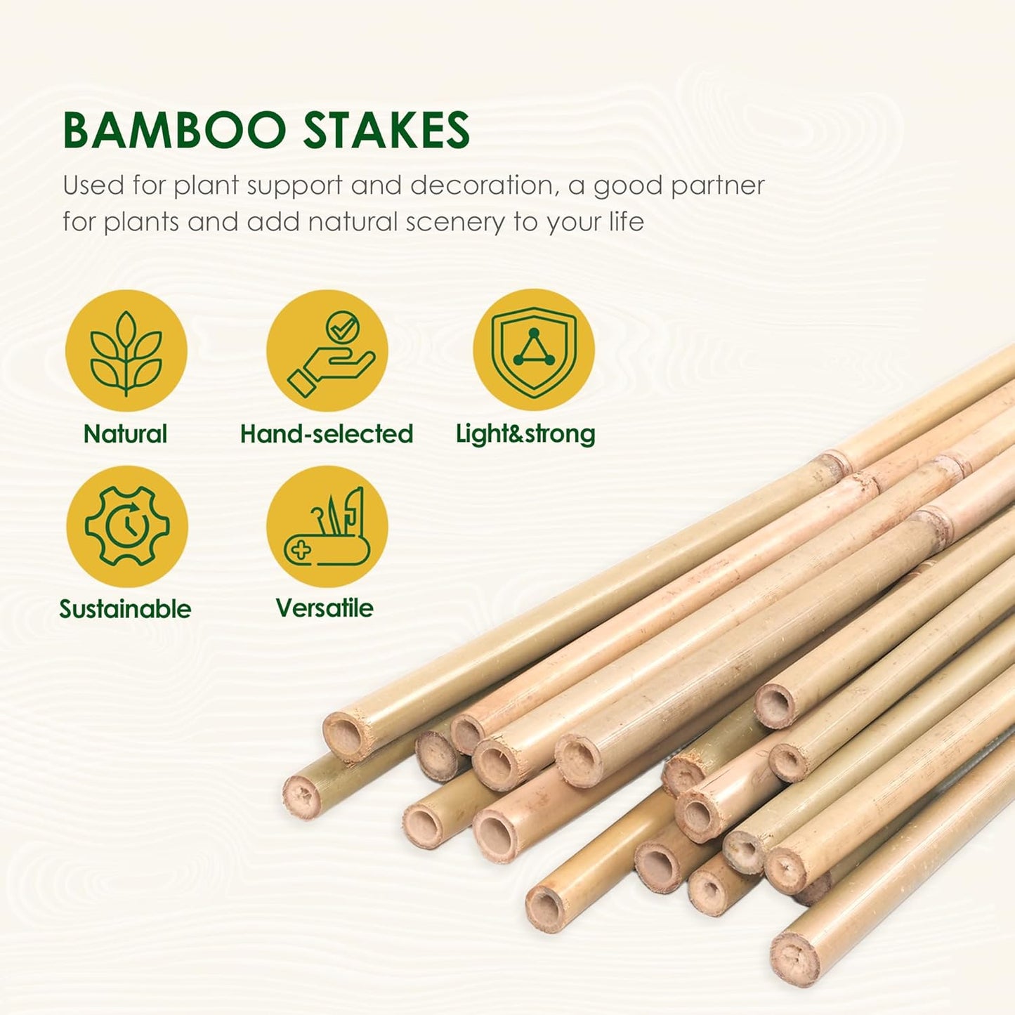 Bamboo Stakes, 50 Pack Bamboo Stakes 4ft, Natural Garden Stakes for Tomatoes and Climbing Plant Support, Sturdy Bamboo Sticks for Plants