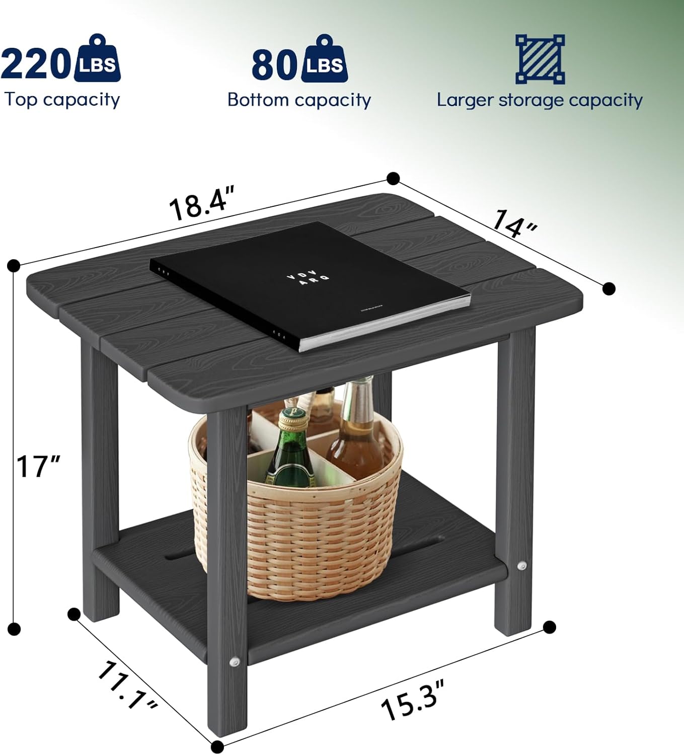 Adirondack Square Side Table - 18.4" Large Panel HDPE Outdoor End Table - Weatherproof, Rustproof & Low Maintenance for Patio, Lawn, Pool, Indoor Use (Grey)