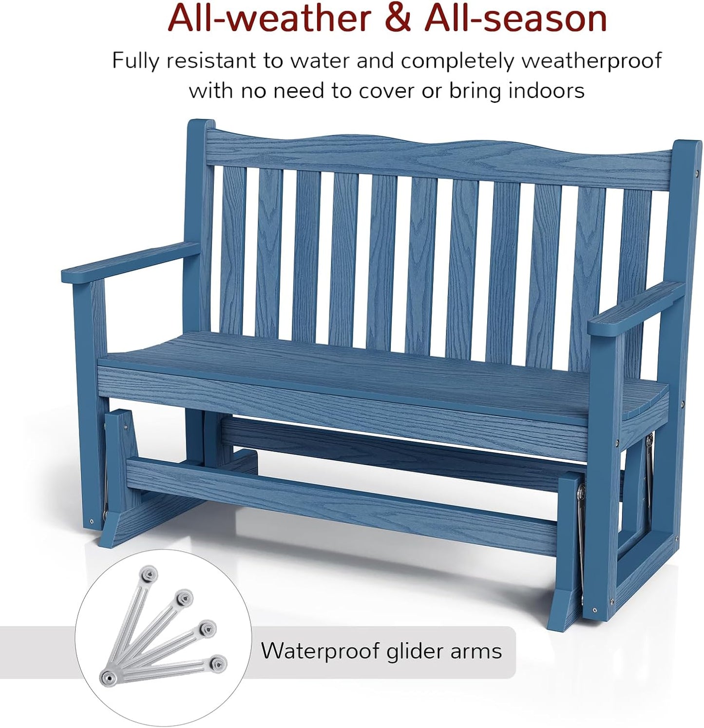 Stoog Outdoor Glider Benches Set of 2, Weatherproof Glider for Porch, Never Fade or Rot, Blue