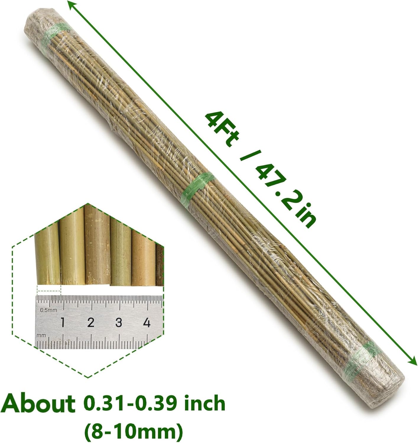 60Pcs Bamboo Stakes for Plant 4 Feet, Garden Bamboo Plant Stakes for Plants Support, Bamboo Sticks for Climbing Plants, Tomatoes, Sunflowers, Beans, Potted Plants, Trees