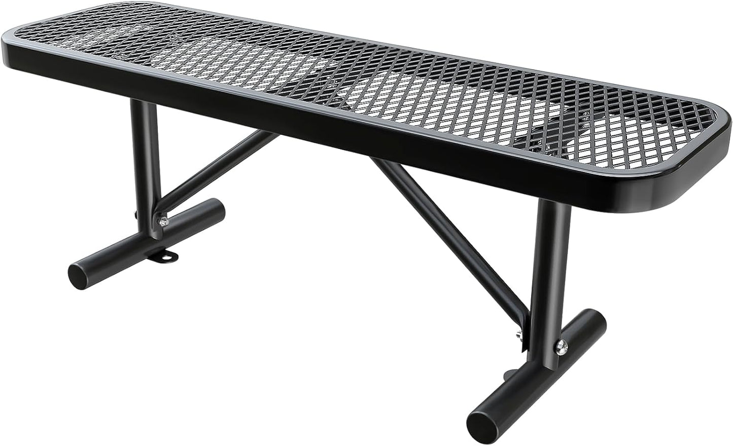 Heavy-Duty Park Bench or Table for Outside - Black Coated Outdoor Furniture Steel Bench, Commercial-Grade Outdoor Benches Weatherproof for Park, Patio, Porch (Black, 4FT (Without Backrest))