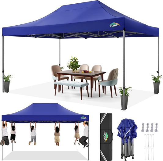 COBIZI 10x15 Heavy Duty Pop up Canopy Tent Easy Up Commercial Outdoor Canopy Wedding Party Tents for Parties All Season Wind & Waterproof Gazebo with Carry Bag, Dark Blue(Frame Thickened)