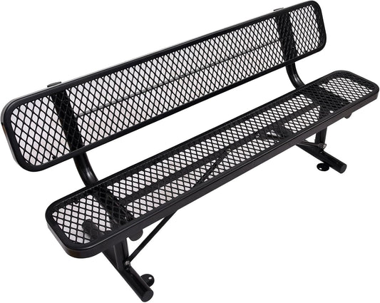 Drexo 6FT Heavy Duty Park Bench with Back Portable Frame, Outdoor Metal Park Bench with Backrest, Steel Mesh Outdoor Bench for Garden, Lawn, Patio, Porch, Park, Yard, Black