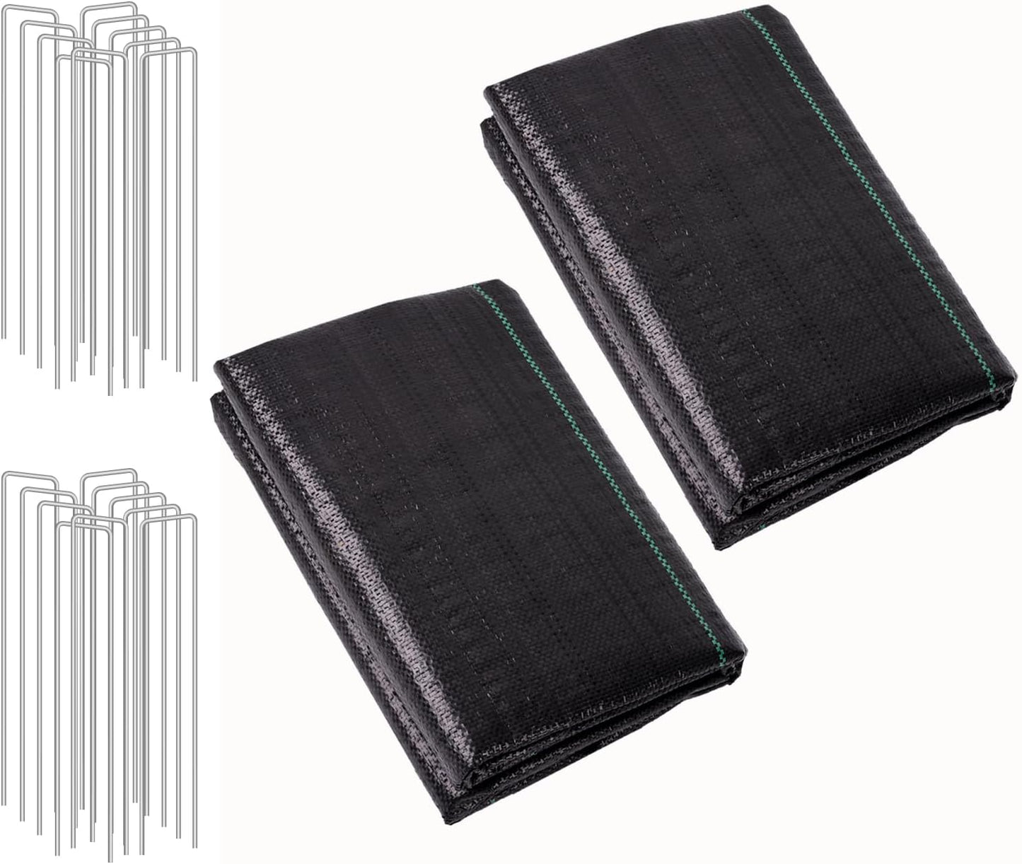 LIUJIAYI 2.4oz-2 Pack 3FTx50FT + 20 Pegs Weed Barrier Landscape Fabric - Durable Weed Block Ground Cover Mat, Woven Geotextile for Underlayment, Commercial Driveway Stabilization, Weed Control Cloth