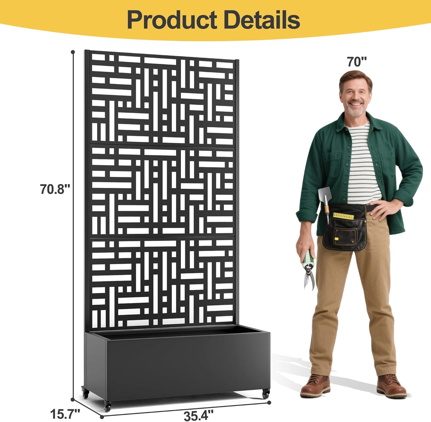 Raised Garden Bed with Trellis and Wheels,73"x35"x16" Metal Raised Garden Bed,Black Modern Metal Planter with Climbing Trellis for Vines & Vegetables