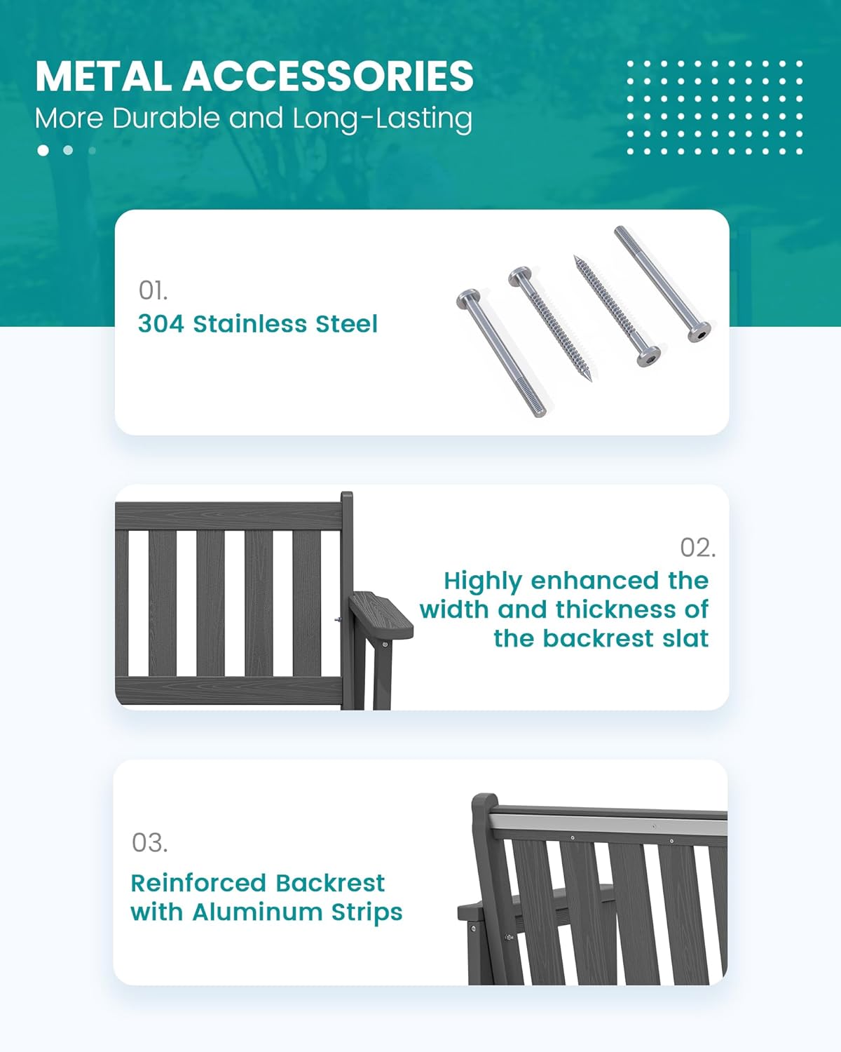 SERWALL Outdoor Bench, HDPE Outdoor Benches Weatherproof, 2-Person Garden Bench with 660 lbs Weight Capacity, Patio Benches for Outdoors, Garden, Porch, Backyard and Park, Grey, 2 Pack