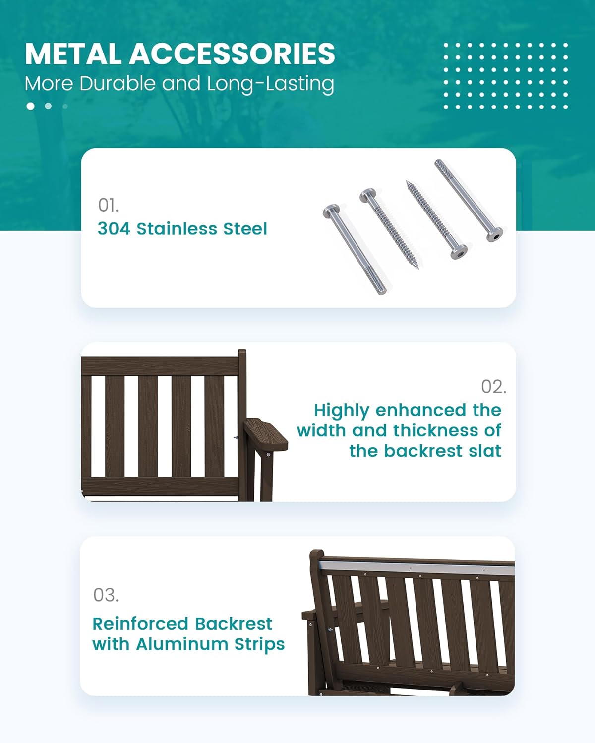 SERWALL Outdoor Bench, HDPE Outdoor Benches Weatherproof, 2-Person Garden Bench with 660 lbs Weight Capacity, Patio Benches for Outdoors, Garden, Porch, Backyard and Park, Coffee, 2 Pack