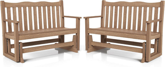 Stoog Outdoor Glider Benches Set of 2, Waterproof Glider Bench for Outside, Never Fade or Rot, Teak