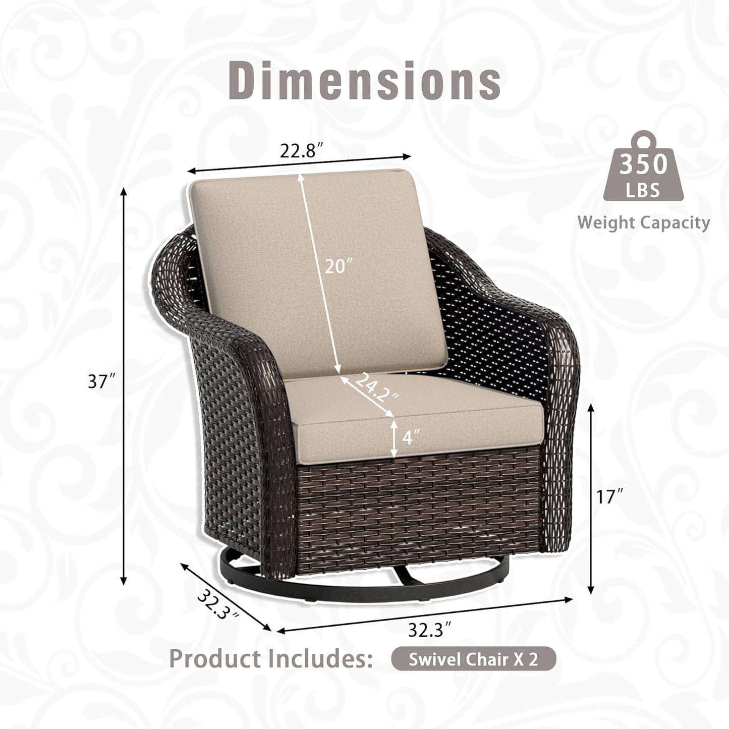3 Piece Patio Wicker Conversation Set, All-Weather Use Outdoor Wicker Sofa with 2 PE Rattan 360 Swivel Chair, Ideal for Porch, Backyard, Balcony, Poolside, Beige
