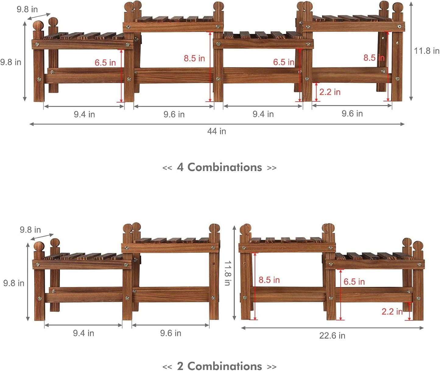 Wood Plant Stand Indoor Outdoor,4 Tiers Plant Stand Bench Indoor,Low Window Plant Shelf Small Long Flower Pot Stand for Multiple Plants (11.8"-44'')