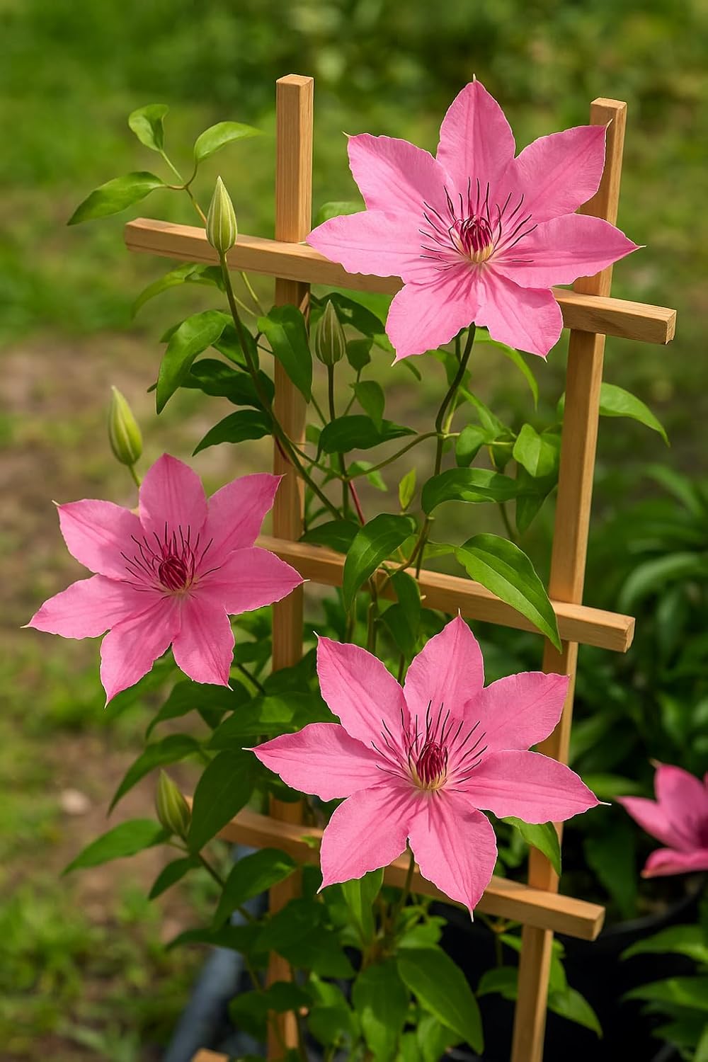 Perennial Farm Clematis Boulevard® Sarah Elizabeth™ Hybrid – Live Flowering Vine in 4 Quart Container, Soft Pink Blooms, Compact Habit, Long Blooming, Perfect for Trellises, Containers & Small Spaces