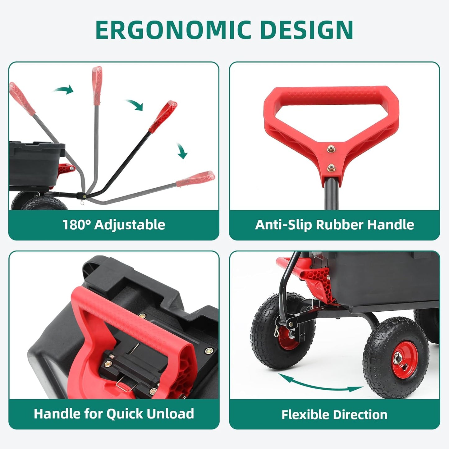 800lb Garden Dump Cart, Heavy Duty Wheelbarrow Dump Wagon with 4 Wheels&Quick-Release Dumping,Utility Wagon Carts for Yard,Farm and Garden