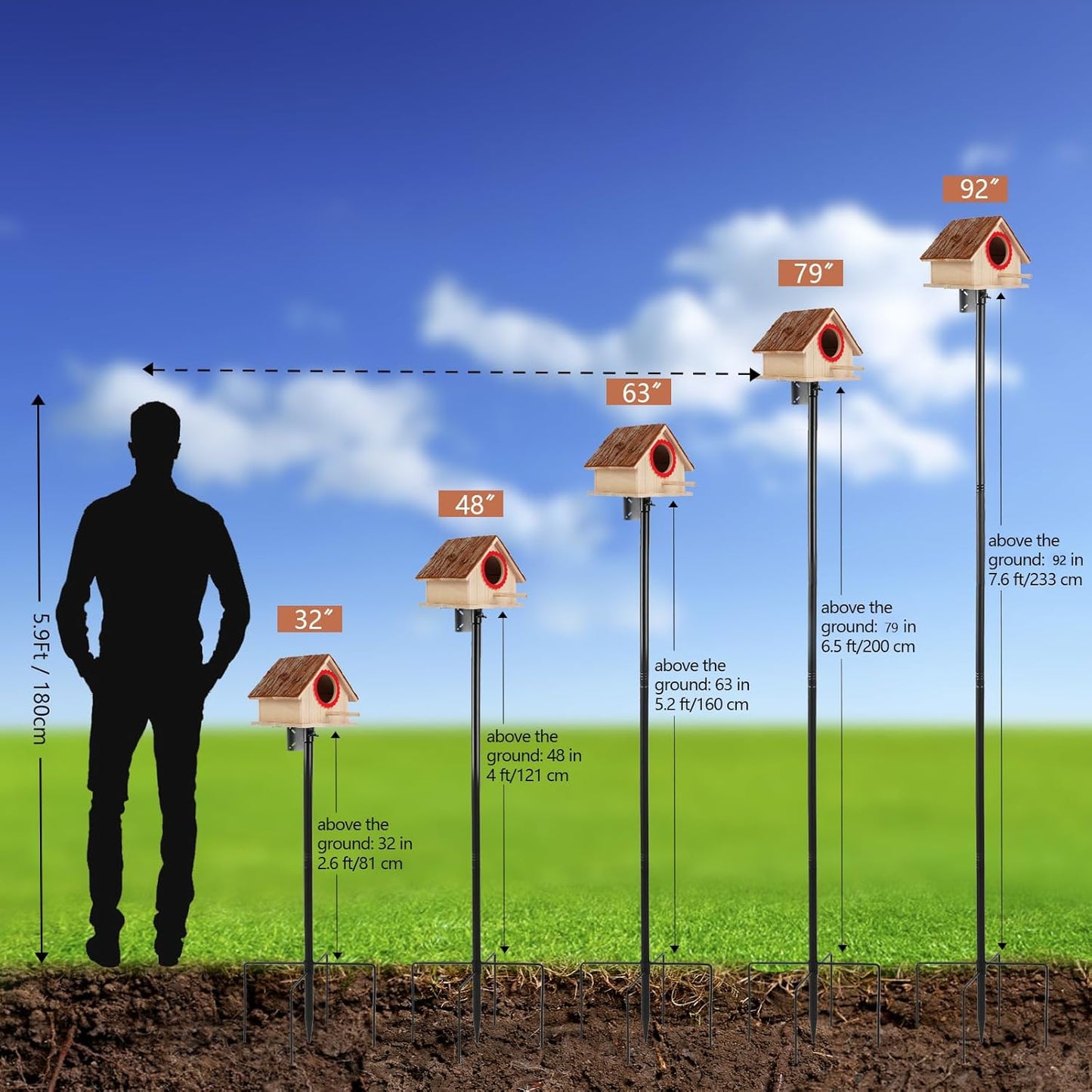 Smart Bird Feeder Pole - (32-92 Inch) Adjustable Bird House Pole Compatible with BirdBuddy, Outdoors Weather Station and Variety of Smart Birdhouse Styles, Heavy Duty Bird Feeder Stand Mount Kit