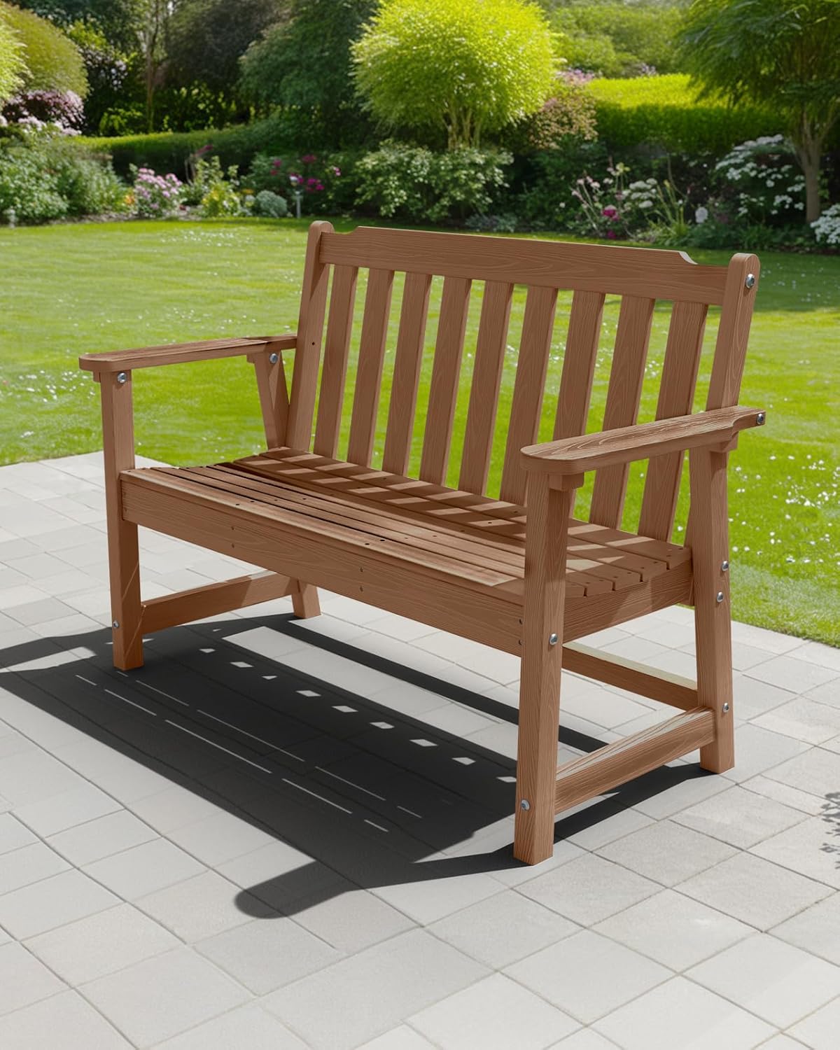 Outdoor Bench, 2-Person HDPE Garden Bench, All Weather Poly Patio Bench for Outdoors, Garden, Backyard, Porch and Park, 660 lbs Weight Capacity, Teak