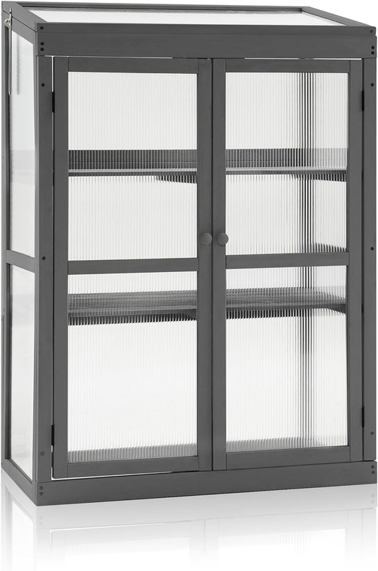 MCombo Wooden Cold Frame Greenhouse, Raised Flower Planter Shelf Protection for Outdoor Indoor Use, 0760 (Dark Grey)