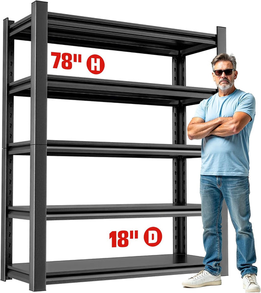 Garage Storage Rack – Heavy Duty 5 Shelf Metal Shelving, Durable Storage Organizer for Tools, Equipment, and Supplies, Perfect for Maximizing Garage and Utility Space 18" D x48 W x78 H
