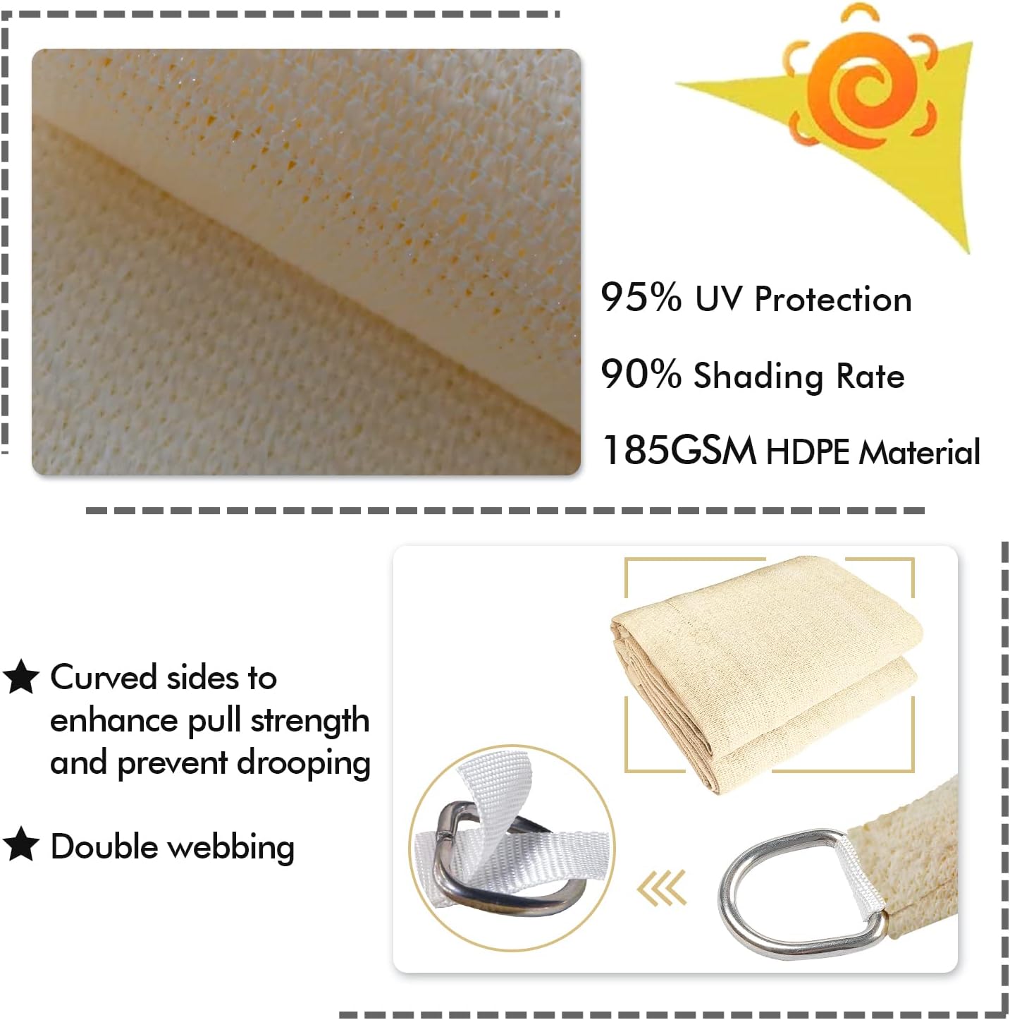 KANAGAWA 6'X6' Cream Custom Size Sun Shade Sail Square UV Block Canopy Cover for Patio Backyard Lawn Garden Outdoor (Customized Available)