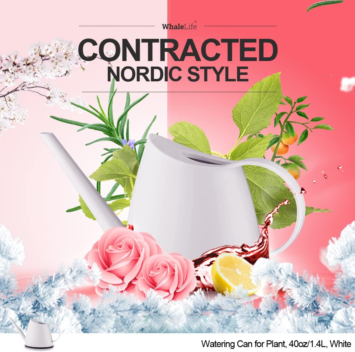 WhaleLife Indoor Watering Can for House Bonsai Plants (1.4L, White)