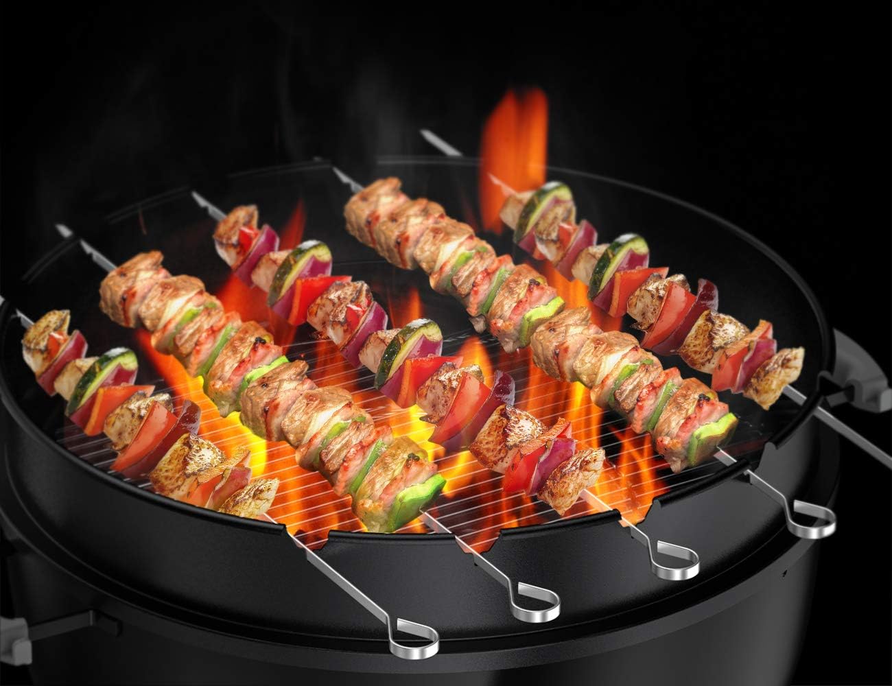 only fire Rotisserie Ring with Kabob Skewer Set for Weber 22 1/2 Inch Kettle and Other Similar Kettle Charcoal Grills