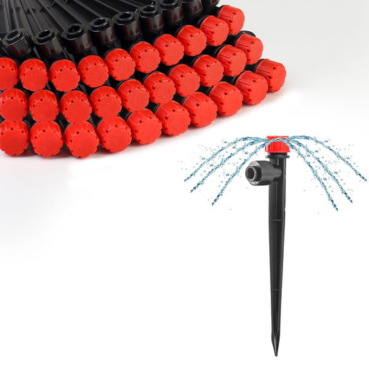 MIXC 30pcs Quick-Connect Drip Irrigation Emitters for 1/4" Drip Irrigation Tubing - Adjustable Push-to-Connect 360° Drip Emitters Stream on 6" Sturdy Stake for Irrigation System