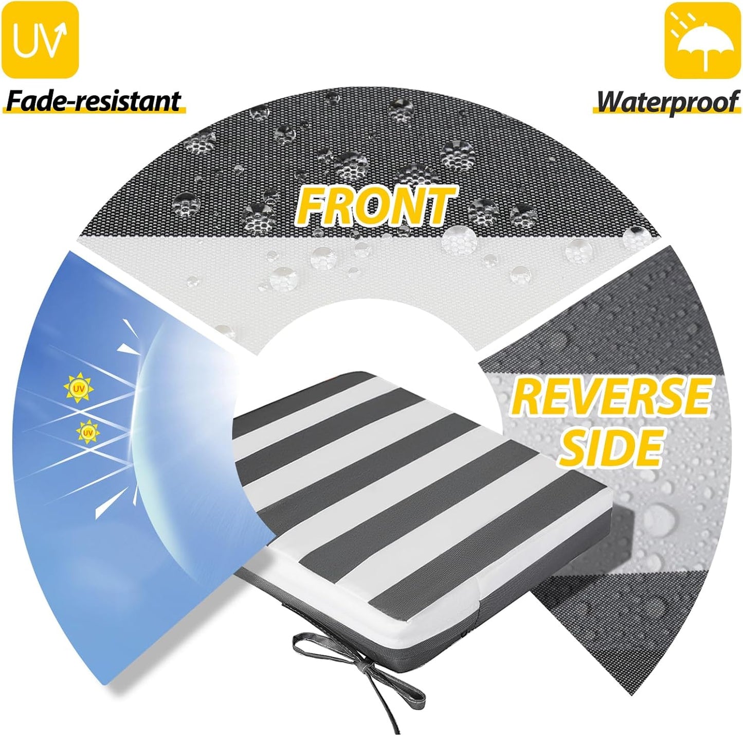 AAAAAcessories Outdoor Seat Cushions for Chairs, Waterproof, Fade-Resistant Patio Furniture Replacement Cushions, 18.5" x 16" x 3", Set of 2, Gray Cabana Stripe