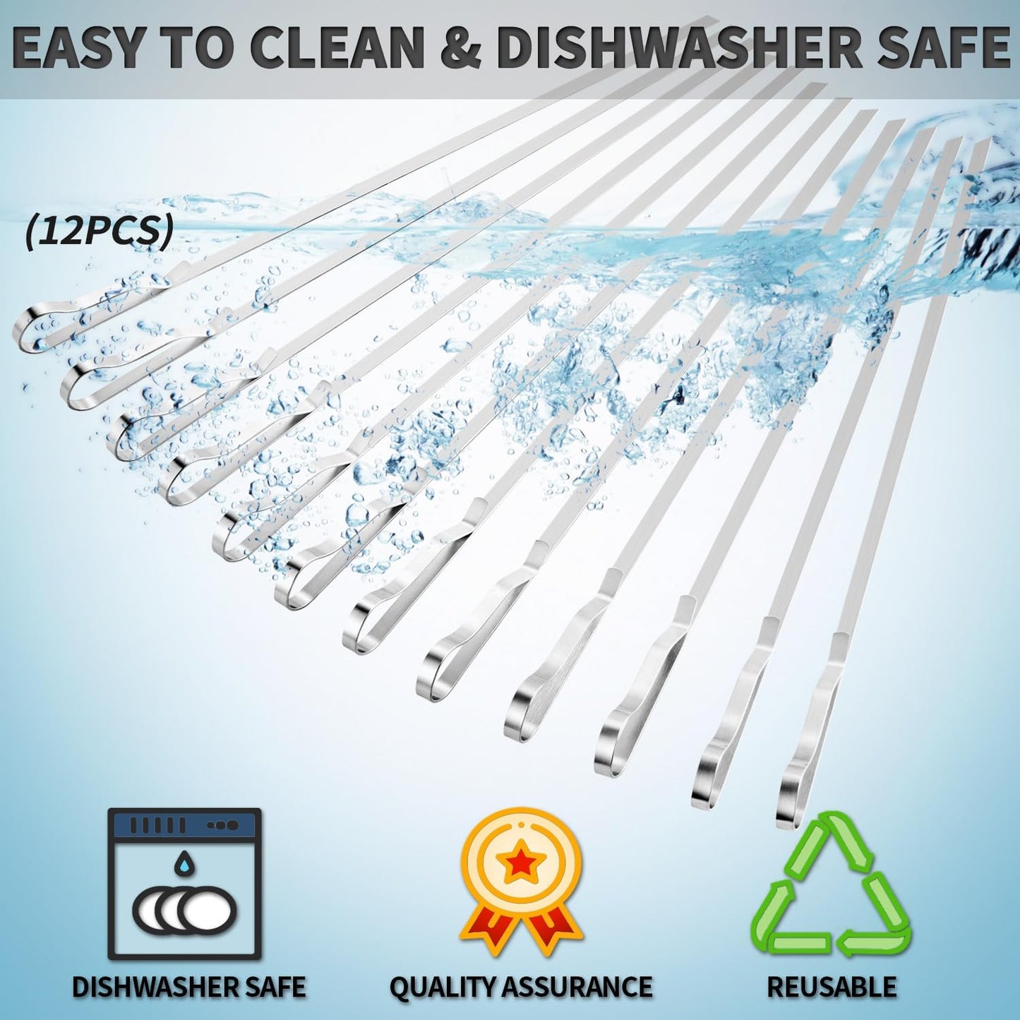 Kabob Skewers 17" Stainless Steel Long BBQ Barbecue Skewers, Flat Metal Kebob Sticks Wide Reusable Grilling Skewers for Meat Chicken,Set of 12 with Storage Bag