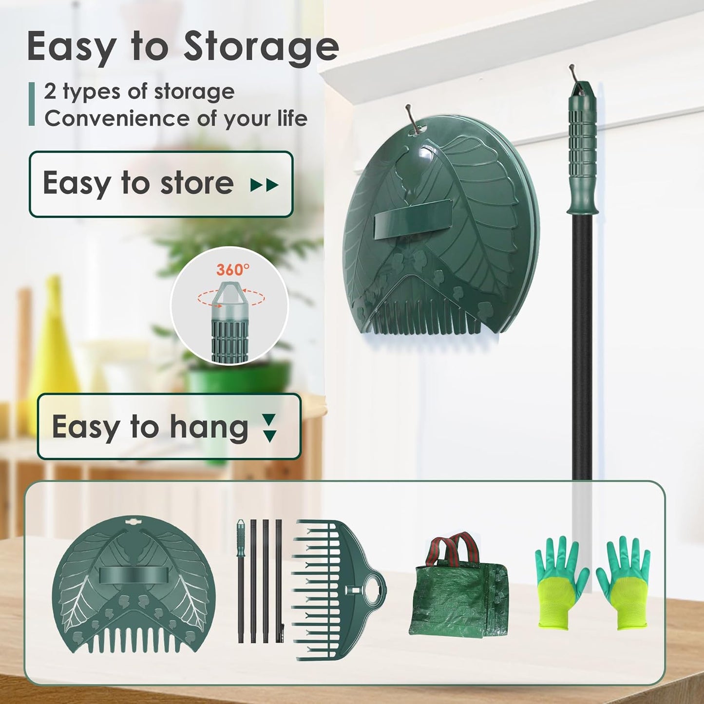 ORIENTOOLS 17Tines Double Row Garden Rake Set with 9Tines Leaf Hand Rakes, 272L Leaves Bin and Gardening Gloves for Scooping and Picking up Leaves, Clear and Collect Garden Rake Kit