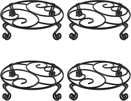 Yimobra Metal Plant Stand for Flower Pot 4 Pack Heavy Duty Potted Holder Indoor Outdoor Rustproof Iron Garden Container Round Supports Rack for Planter (4PC Black 10.24 x 2.36 IN)